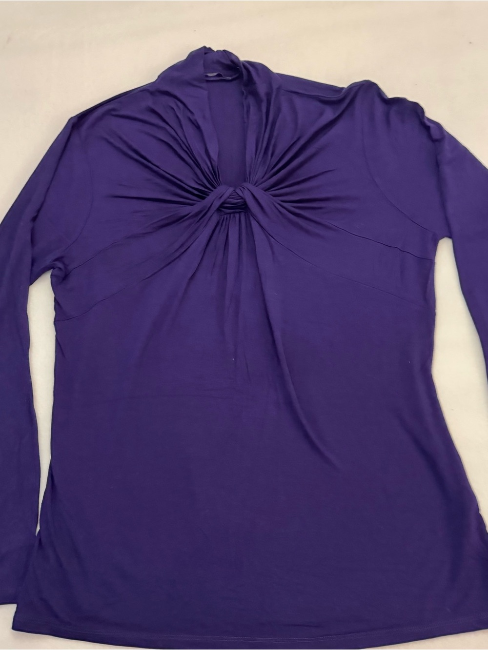 Tahari Purple Twist-Front Long Sleeve Top